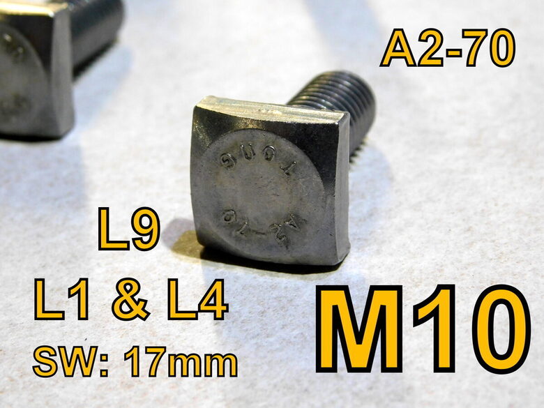 1-100x Vierkantschraube M10x25 A2 Edelstahl L1 L4 L9